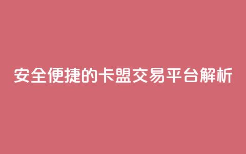安全便捷的卡盟交易平台解析  第1张 安全便捷的卡盟交易平台解析  第1张
