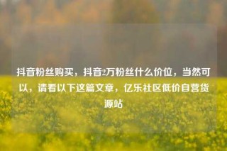 抖音粉丝购买,抖音2万粉丝什么价位,当然可以,请看以下这篇文章,亿乐社区低价自营货源站