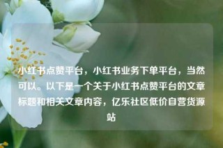 小红书点赞平台,小红书业务下单平台,当然可以。以下是一个关于小红书点赞平台的文章标题和相关文章内容,亿乐社区低价自营货源站