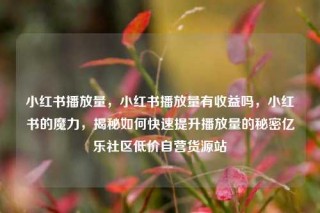小红书播放量,小红书播放量有收益吗,小红书的魔力,揭秘如何快速提升播放量的秘密亿乐社区低价自营货源站