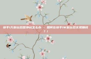 快手1万粉丝后想挣钱怎么办 - 如何在快手1W粉丝后实现赚钱?!