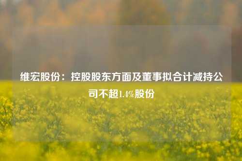 维宏股份：控股股东方面及董事拟合计减持公司不超1.4%股份  第1张