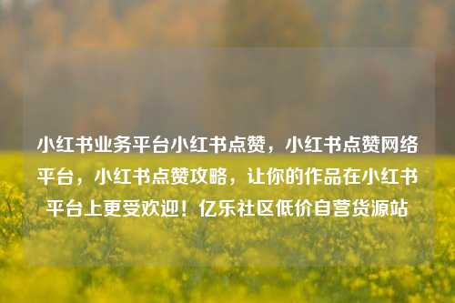 小红书业务平台小红书点赞，小红书点赞网络平台	，小红书点赞攻略，让你的作品在小红书平台上更受欢迎！亿乐社区低价自营货源站  第1张