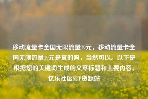 移动流量卡全国无限流量19元，移动流量卡全国无限流量19元是真的吗，当然可以。以下是根据您的关键词生成的文章标题和主要内容	，亿乐社区SUP货源站  第1张