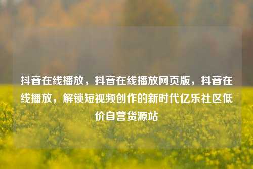 抖音在线播放，抖音在线播放网页版，抖音在线播放	，解锁短视频创作的新时代亿乐社区低价自营货源站  第1张