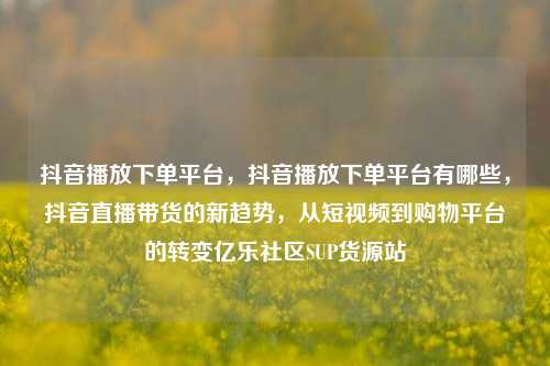 抖音播放下单平台，抖音播放下单平台有哪些，抖音直播带货的新趋势	，从短视频到购物平台的转变亿乐社区SUP货源站  第1张